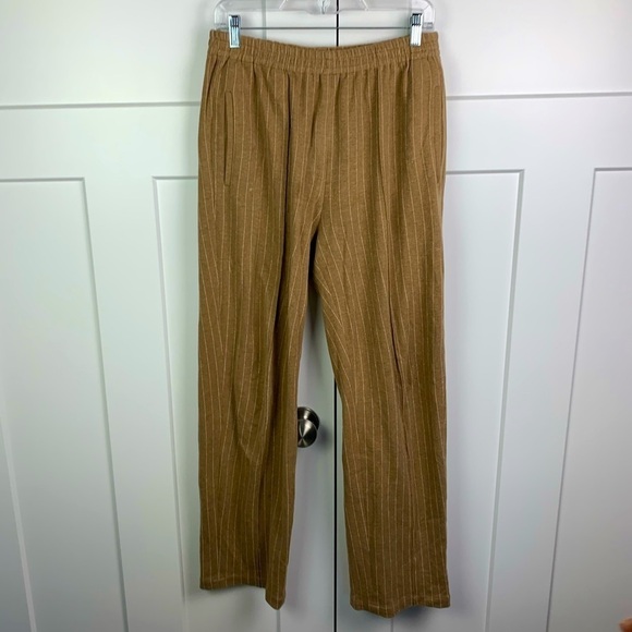 Rag & Bone MEDIUM pull On Pinstripe Trouser Pants Tan Side Pockets academia - Picture 1 of 6
